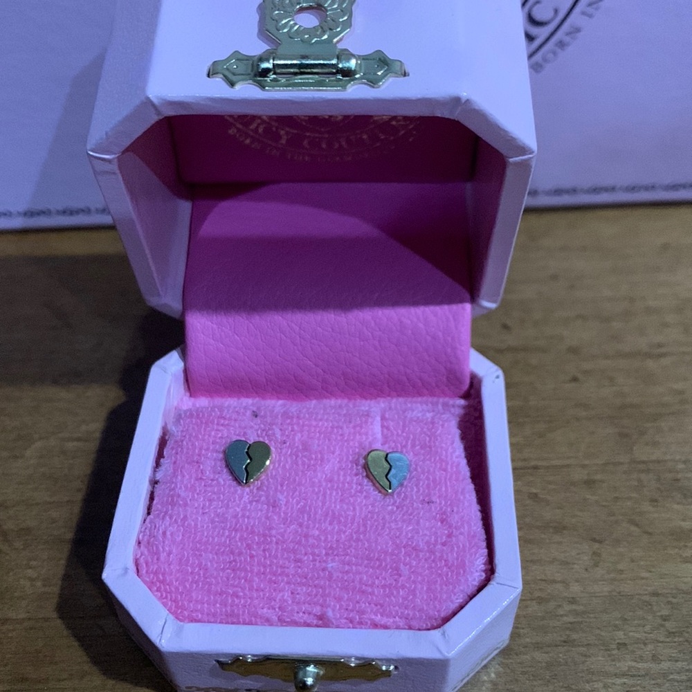 Retro Juicy Couture Pam & Gela Small Broken Heart Silver & Gold Drop Studs